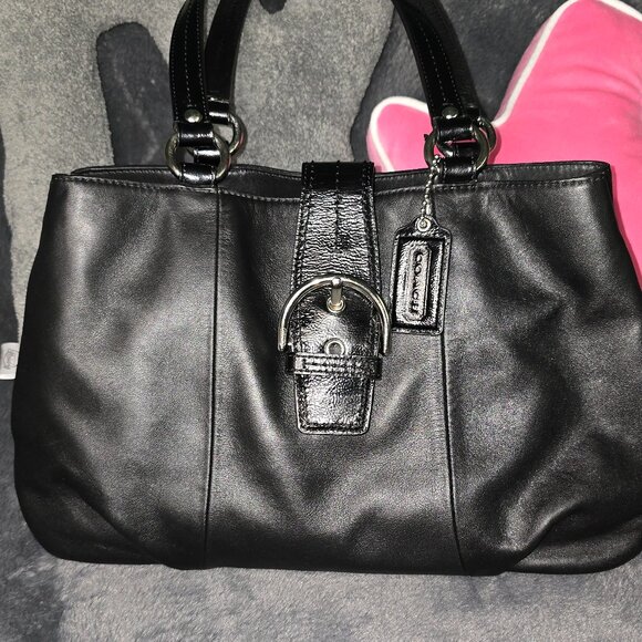 Coach F19248 Soho Black Carryall Leather Shoulder Purse Bag - Picture 1 of 7